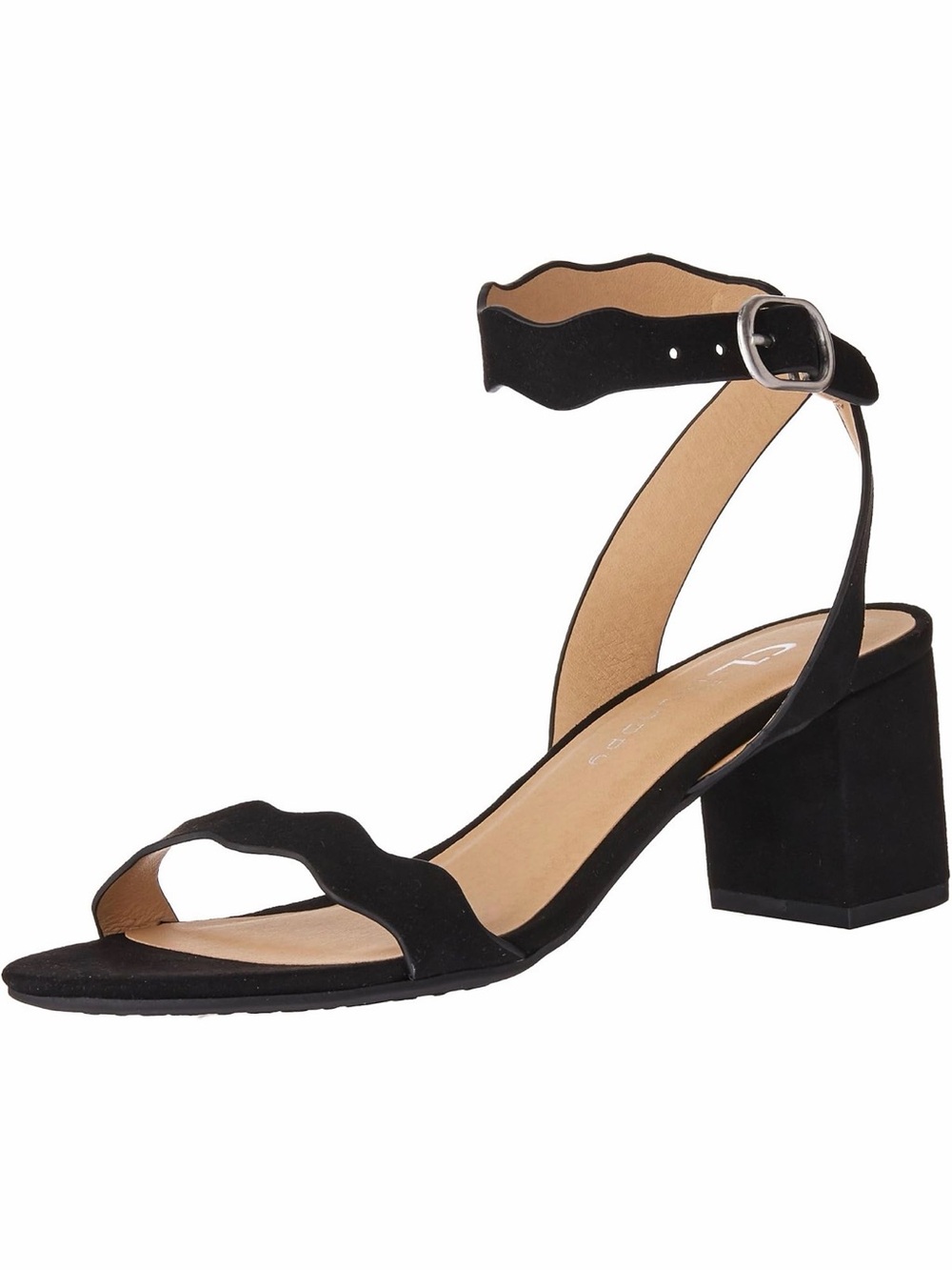 Chinese Laundry Black Scalloped Sandal Block Heels NEW 8.5